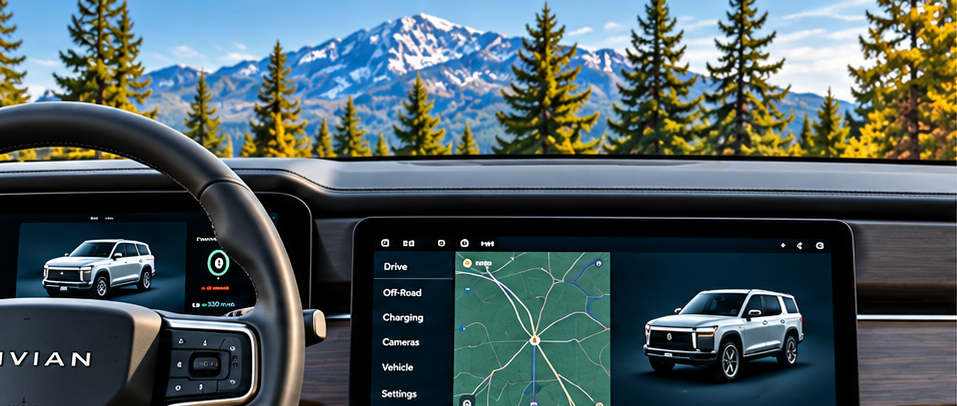 Rivian R1S dashboard and front cabin